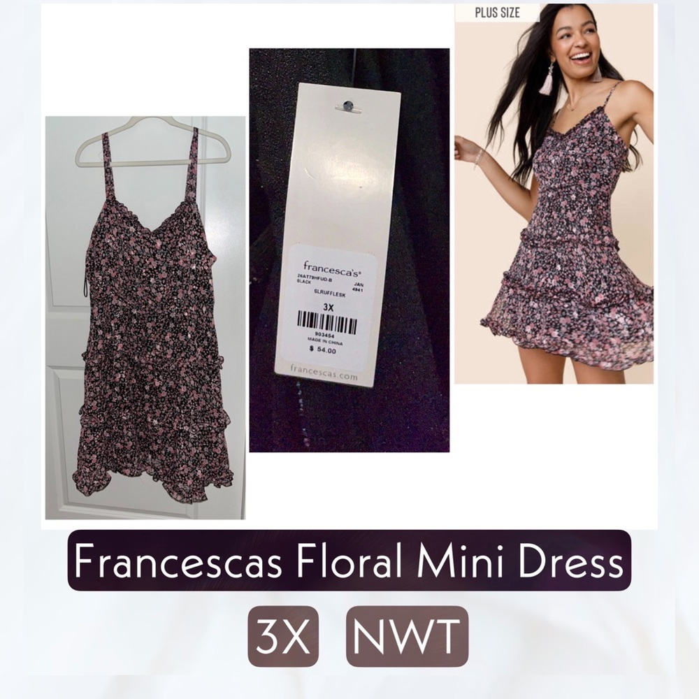 Francesca's Collections Black and Pink Floral Mini Dress